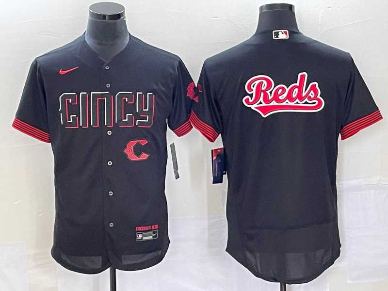 Mens Cincinnati Reds Blank Black 2023 City Connect Flex Base Stitched Jerseys